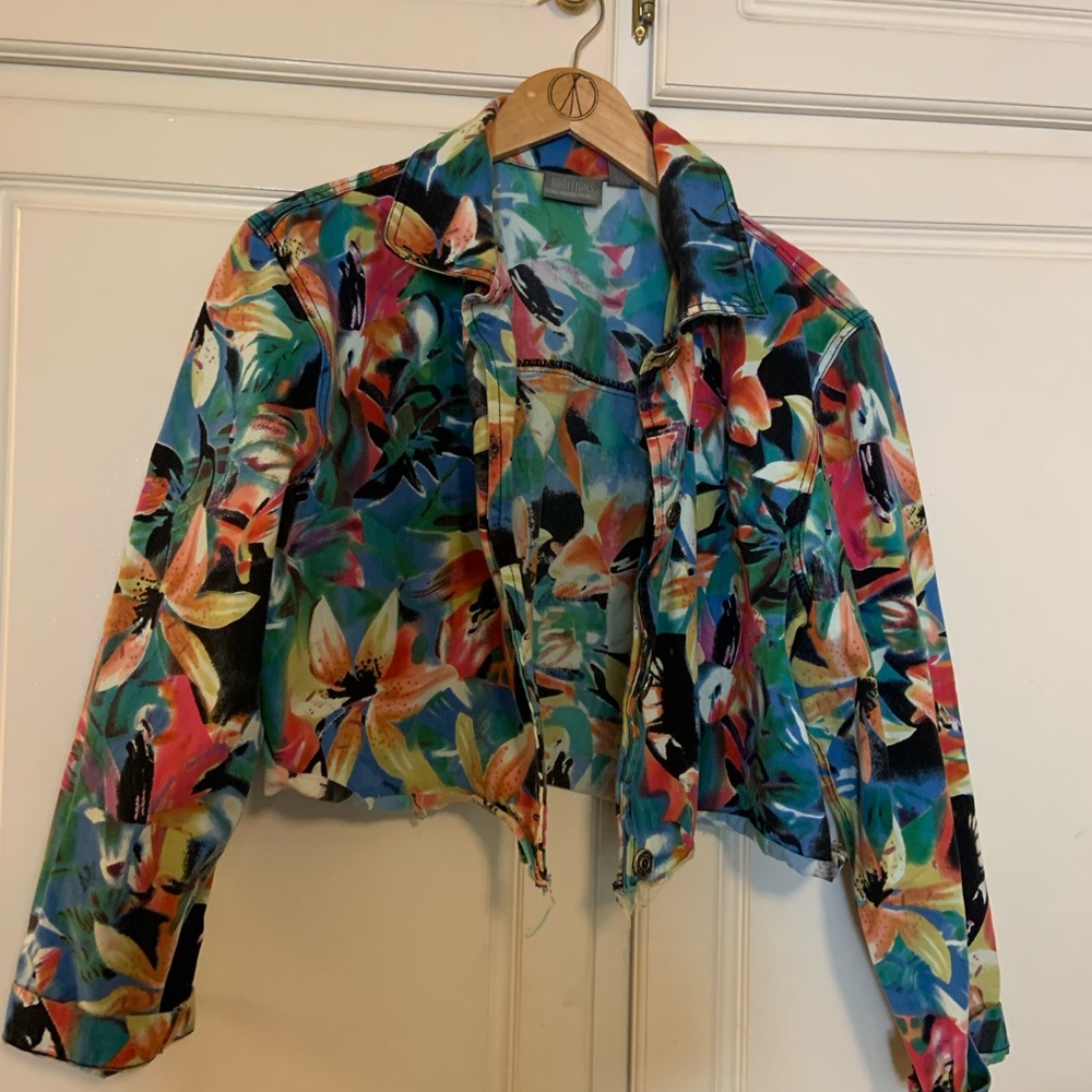 Multi Colored Cropped Denim Jacket - image 3